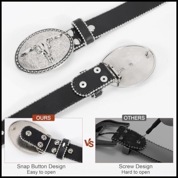 Punk Western Belt Rhinestone Bull Buckle PU Leather Wide Style Unisex main image 5